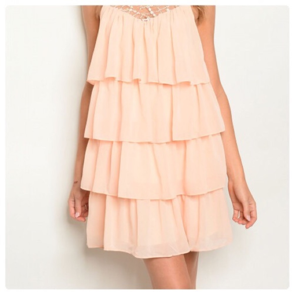 Bridgett Tiered Peach Ruffle A-Line Mini D… - Picture 3 of 5